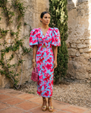 Carla | Vestido Midi Estampado con Mangas Abullonadas