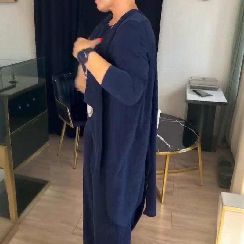 Conjunto Elena -  cárdigan largo, top y pantalón.