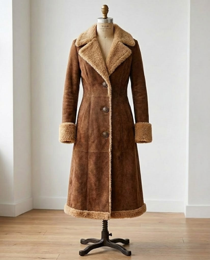 Abrigo Largo de Inspiración Vintage con Pelaje Sintético